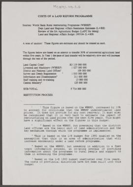 Costs of a Land Reform Programme