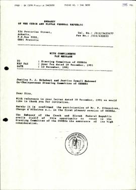 Embassy of Czech and Slovak re: Acceptance of invitation