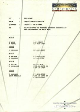Fax  to WGSC1 Member re: Draft Minutes of meeting between Secretariat and two member of each WGSC