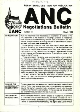 ANC Negotiations Bulletin Number 12