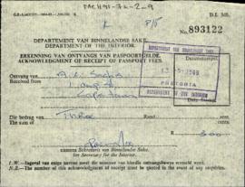 Acknowledgment of Receipt of Passport Fees