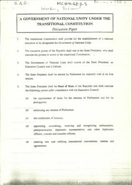 A Government of National Unity under the Transitional Constitution [and related document]