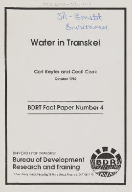 Water in Transkei: BDRT Fact Paper Number 4