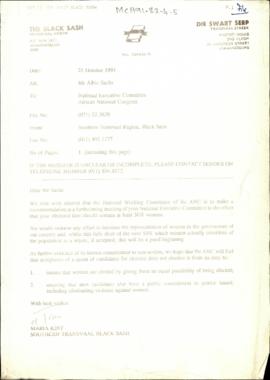 Letter to Albie Sachs of the National Executive Committee of the African National Congress from M...