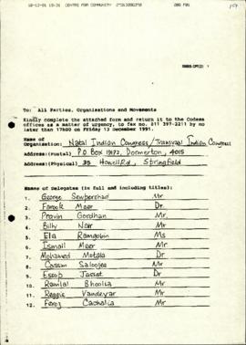 NIC/TIC re: List of delegates, advisers and support staff
