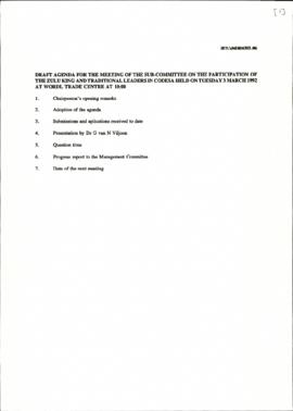 Draft Agenda for the meeting of the Sub-Committee on the Participation of the Zulu King and Tradi...