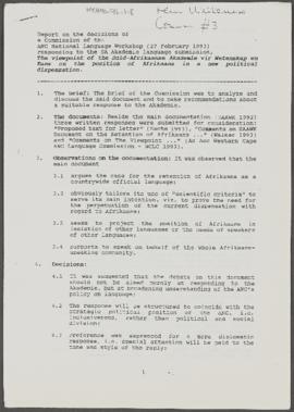 Report on the decisions of a Commission of the ANC National Language Workshop (27 February 1993) ...