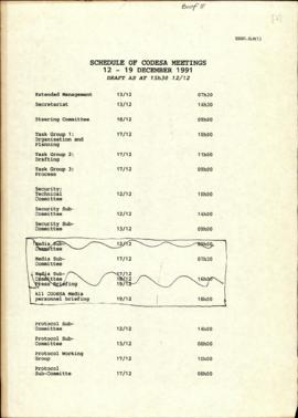 Schedule of CODESA meetings 12-19 December: Draft as at 15h30