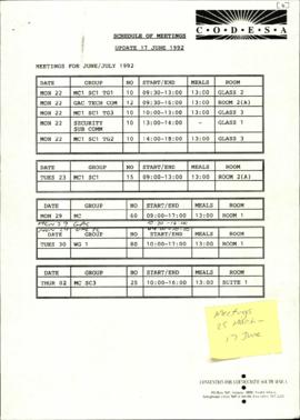 Schedule of meetings