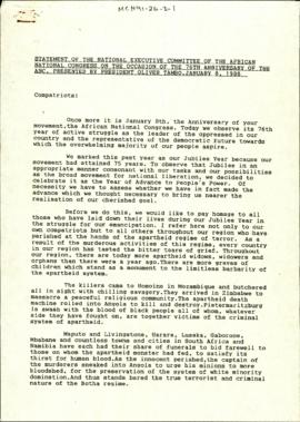 Statement of the National Executive Committee of the African National Congress on the Occasion of...