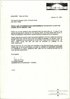 Letter to the National People’s Party of South Africa, Bophuthatswana Government and Ximoko Progr...