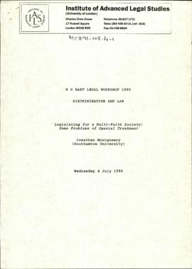 Legislating for a Multi-Faith Society: Some Problems of Special Treatment