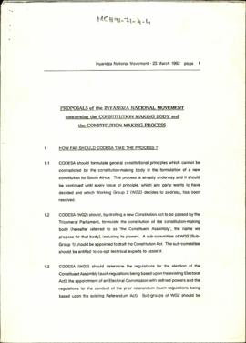 Proposals of the Inyandza National Movement concerning the Constitution Making Body and the Const...