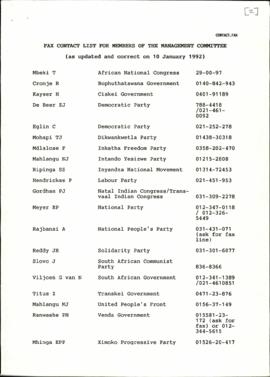 Fax list of Management Committee members