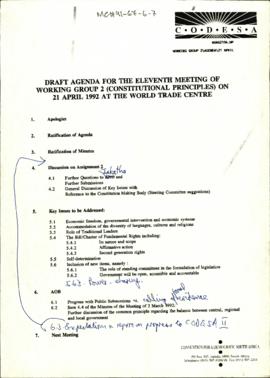 Draft Agenda for the Eleventh Meeting of Working Group 2 (Constitutional Principles) on 21 April ...