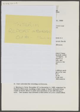 Interim Report for Period October 1. 1989 to March 31, 1990