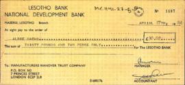 Bank check with letter of confirmation