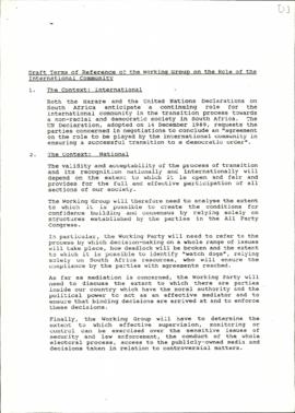 Draft Terms of Reference of the Working Group on the role of the international community