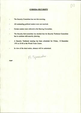 Undated memorandum or notes entitled: CODESA Security