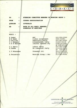 WGSC1 members from CODESA Administration: Schedule of meetings