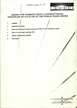 Agenda for Working Group 2 (Constitutional Principles) on 15.5.92 1992 at World Trade Centre [and...