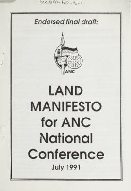 Land Manifesto for ANC National Conference July 1991