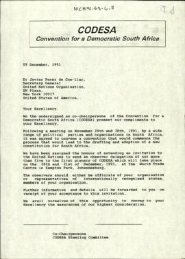 Invitation to United Nations Organisation to attend CODESA