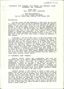 Agricultural Land Valuation, Land Markets and Affirmative Action: Possibilities and Limitations