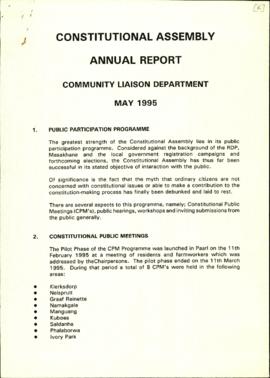 Constitutional Assembly Annual Report Community Liaison Department