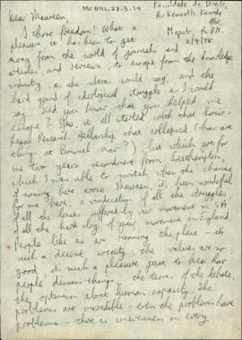 Handwritten letter from Albie Sachs to Maureen