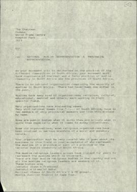 Letter from the Organisation of Concerned Moslims Cape Town to The Chairman of CODESA re: Nationa...