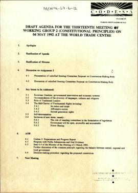 Draft Agenda for the Thirteenth Meeting of Working Group 2 (Constitutional Principles) on 04 May ...