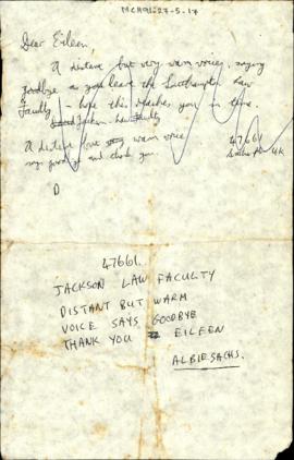 Handwritten letter from Albie Sachs to Eileen