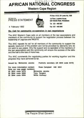 Re: Call for community cooperation in taxi negotiations