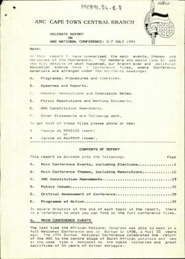Delegate Report on ANC National Conference: 2-7 July 1991
