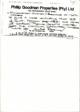 Copy of fax letter from Julie Brenner (Phillip Goodman Properties) to The Management Committee re...