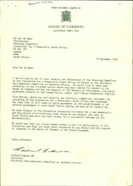 Messages of support from House of Commons – All Parliamentary Committee on Southern Africa