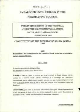 Twenty Sixth Report of the Technical Committee on Constitutional Issues to the Negotiating Counci...