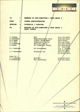 Fax to members re: Meeting of SC1TG Draft Agenda