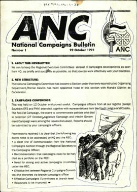 ANC National Campaigns Bulletin Number 1