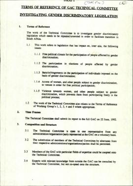 Terms of Reference for GAC Technical Committee Investigating Gender Discriminatory Legislation