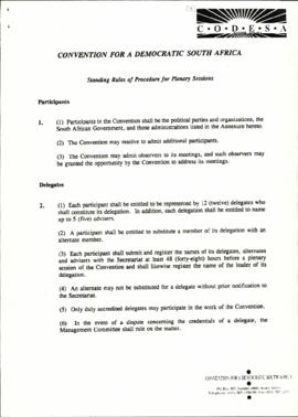 Standing rules of Procedure for Plenary Sessions