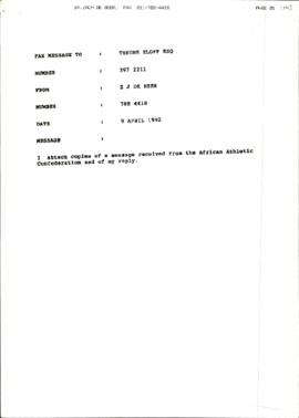 Correspondence between Dr de Beer and Confederation of African Athletics