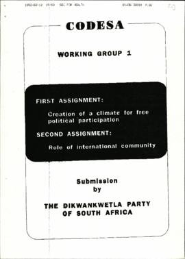 Dikwankwetla: Creation of a climate for free political participation and the role of the internat...