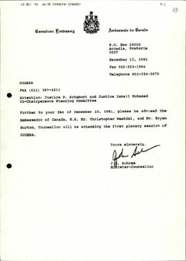 JR Schram (Canadian Embassy) re: Acceptance of the invitation