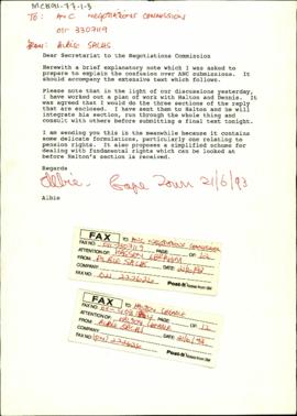 Fax from Albie Sachs to the Secretariat of the Negotiations Commissions