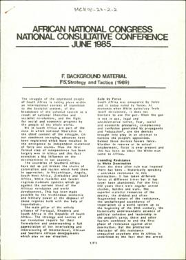 African National Congress National Consultative Conference June 1985: F Background Material F5: S...