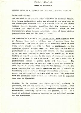 Terms of Reference: Working Group on A 'Climate for Free Political Participation'
