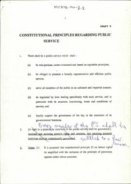 Draft 5: Constitutional Principles Regarding Public Service [and related documents]