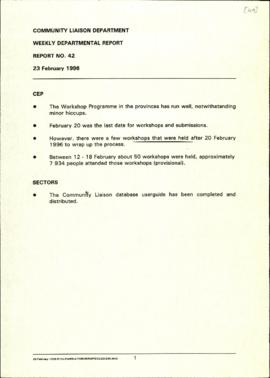 Community Liaison Department: Weekly Department Report; Report.42